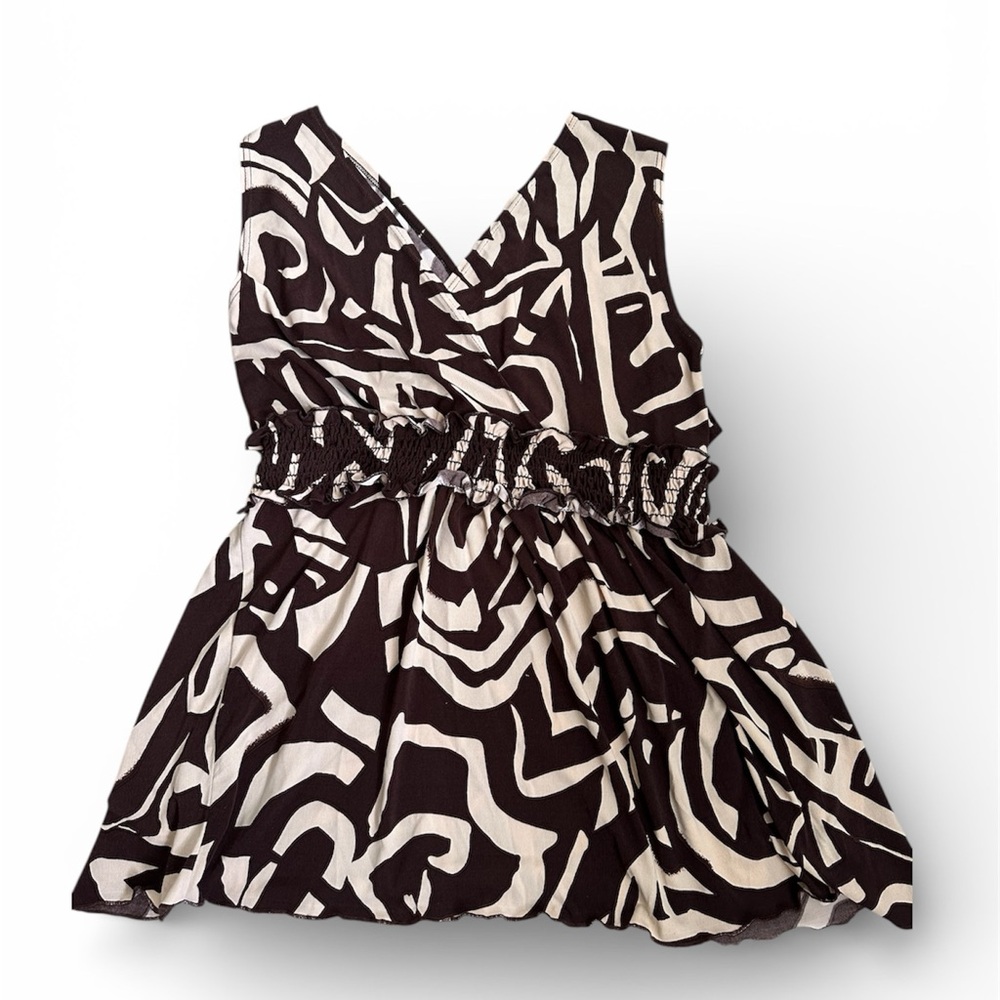 Simply Irresistible Brown and Cream Smocked babydoll V Neck Top